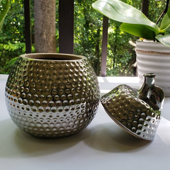 TORRE + TAGUS Helio Silver Hammered Pear Canister in Fine Ceramic Brand New - Picture 15 of 16